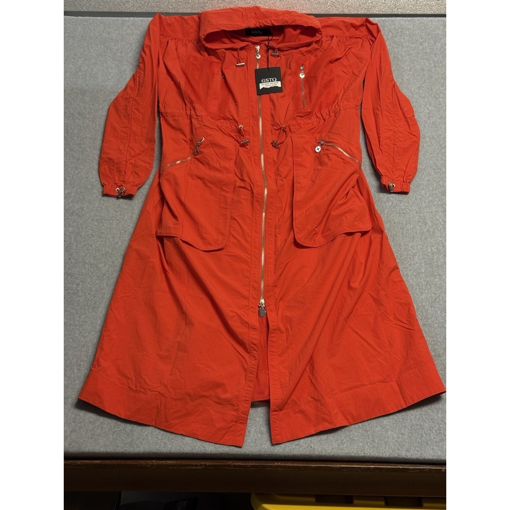 GSTQ Orange Parachute Anorak Jacket XS NWT Hooded Utility Coat $328 Retail‎